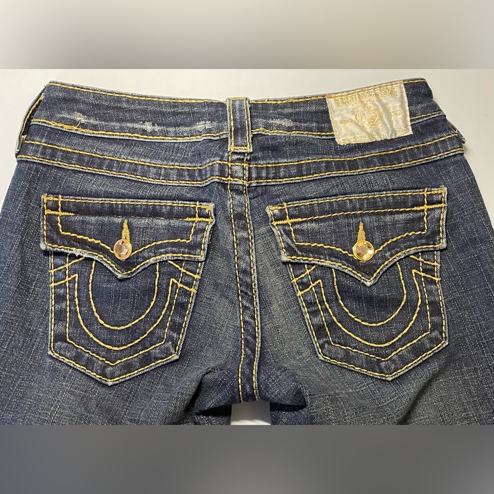 True Religion Disco Billy Straight Leg Jeans Super T Rhinestone Low Rise 26 - Picture 7 of 9